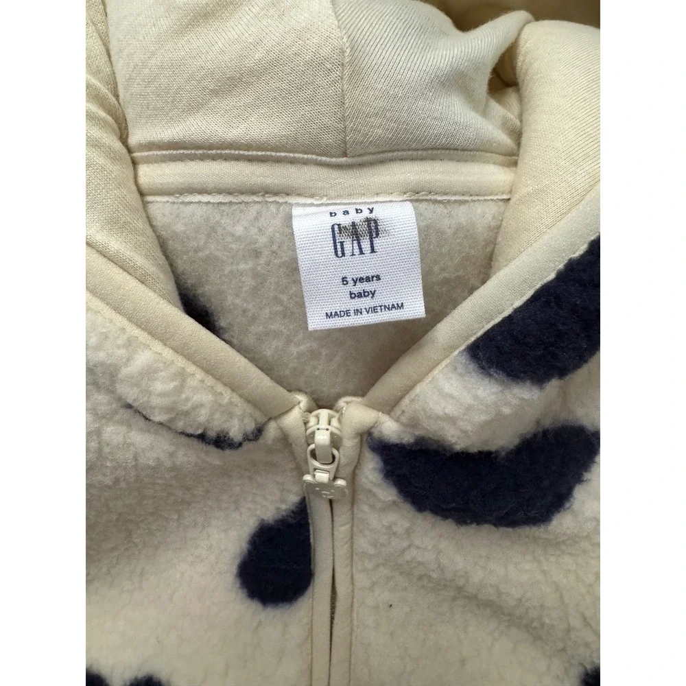 Baby Gap Kids Sherpa Fleece Heart Hoodie Bear‎ Ears Zip Up Jacket Cream Navy 5Y